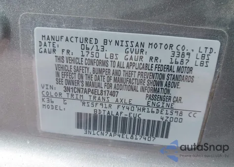 2014 Nissan Versa 1.6 S z USA, uszkodzony, nr VIN 3N1CN7AP4EL817407